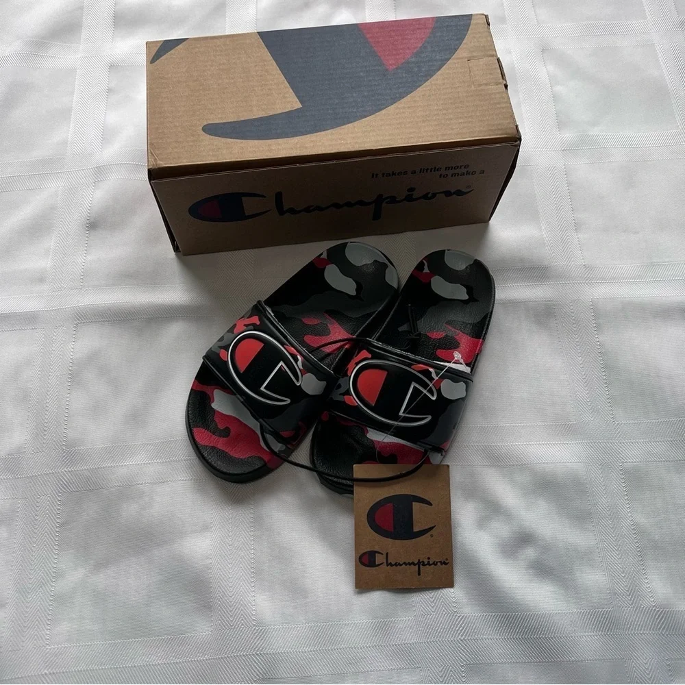 ***NWT***Champion Youth Camo Slide Sandals - Black and Red